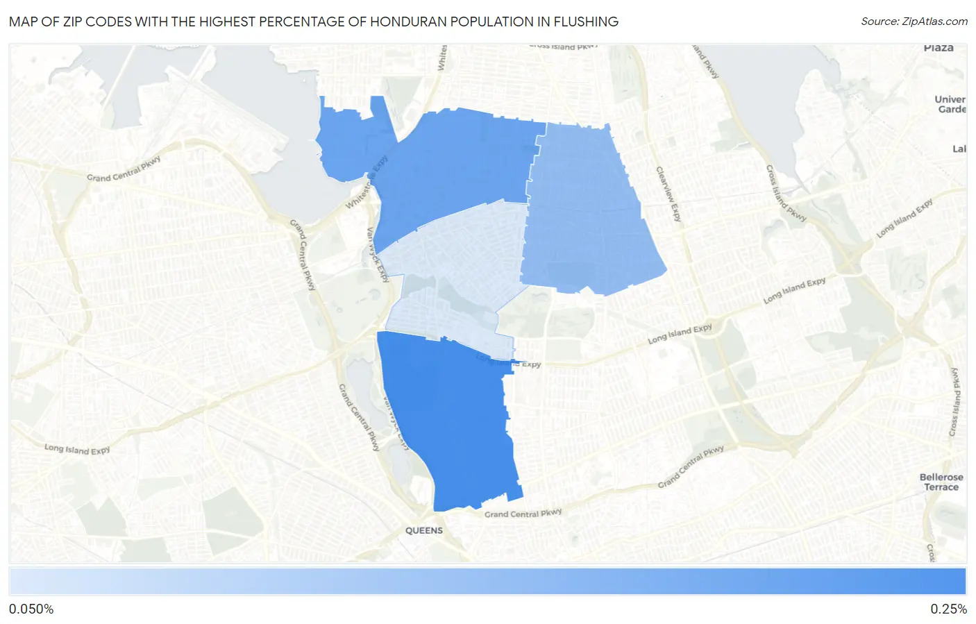 Zip Codes with the Highest Percentage of Honduran Population in Flushing Map