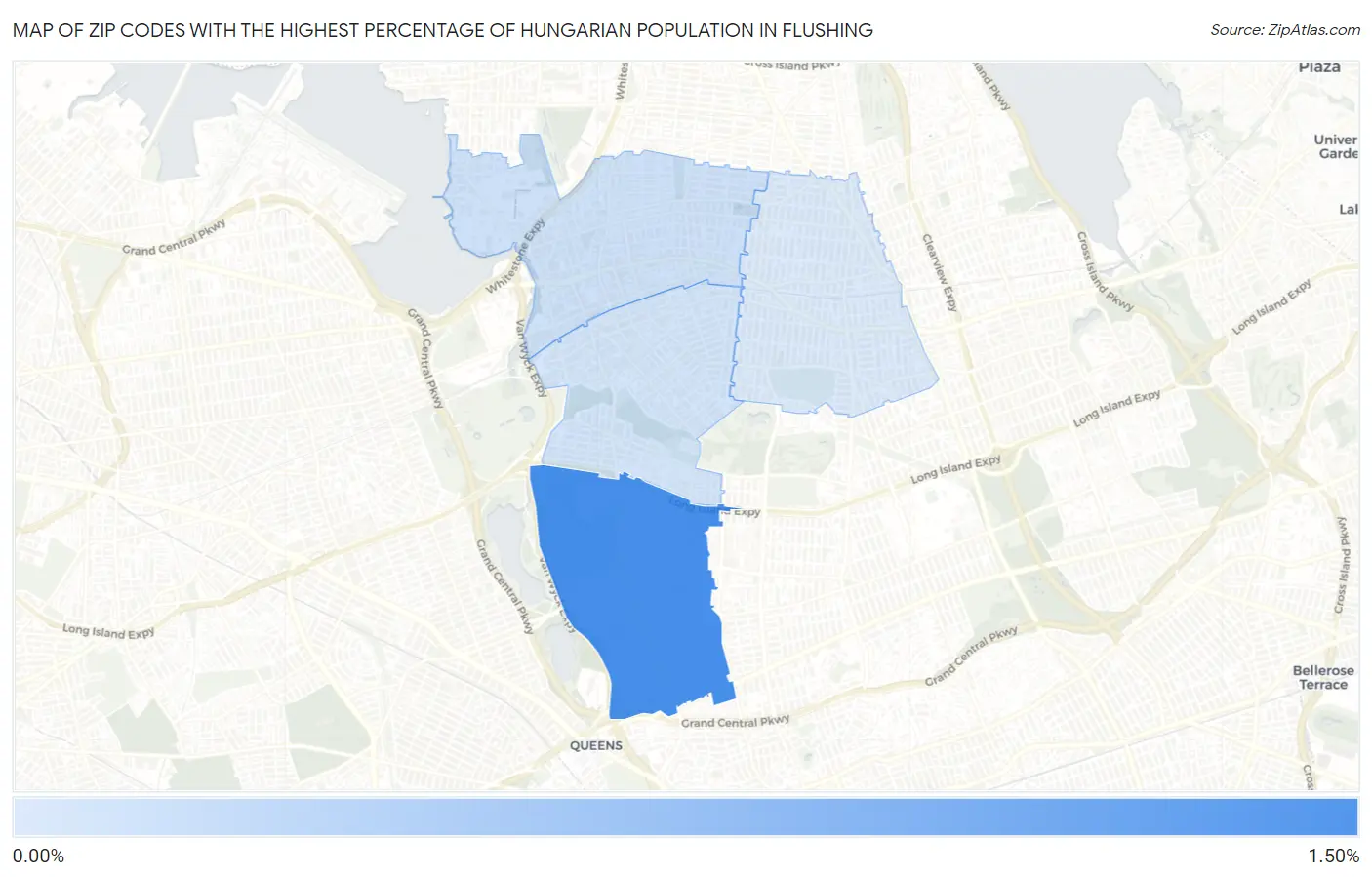 Zip Codes with the Highest Percentage of Hungarian Population in Flushing Map