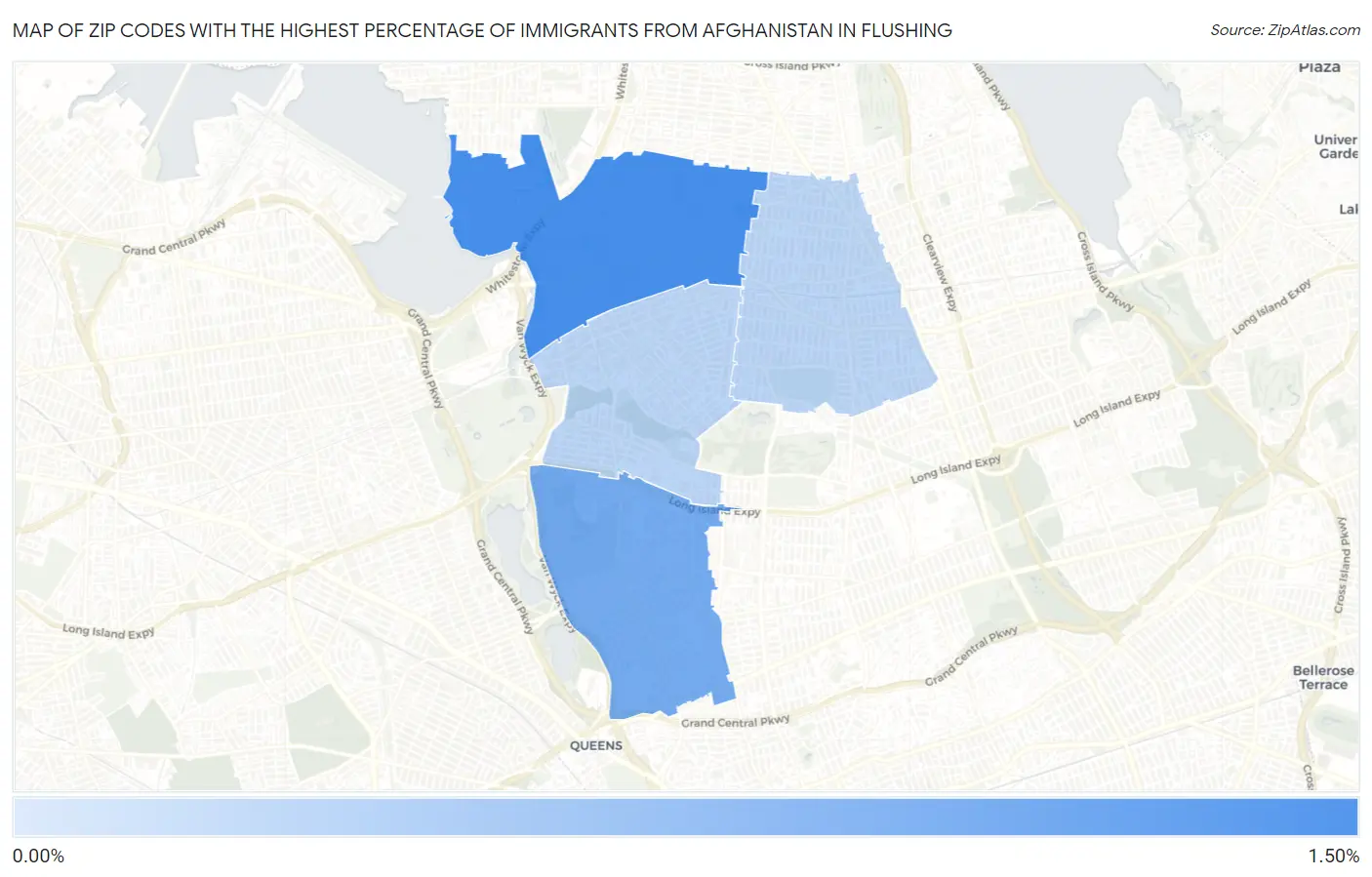 Zip Codes with the Highest Percentage of Immigrants from Afghanistan in Flushing Map