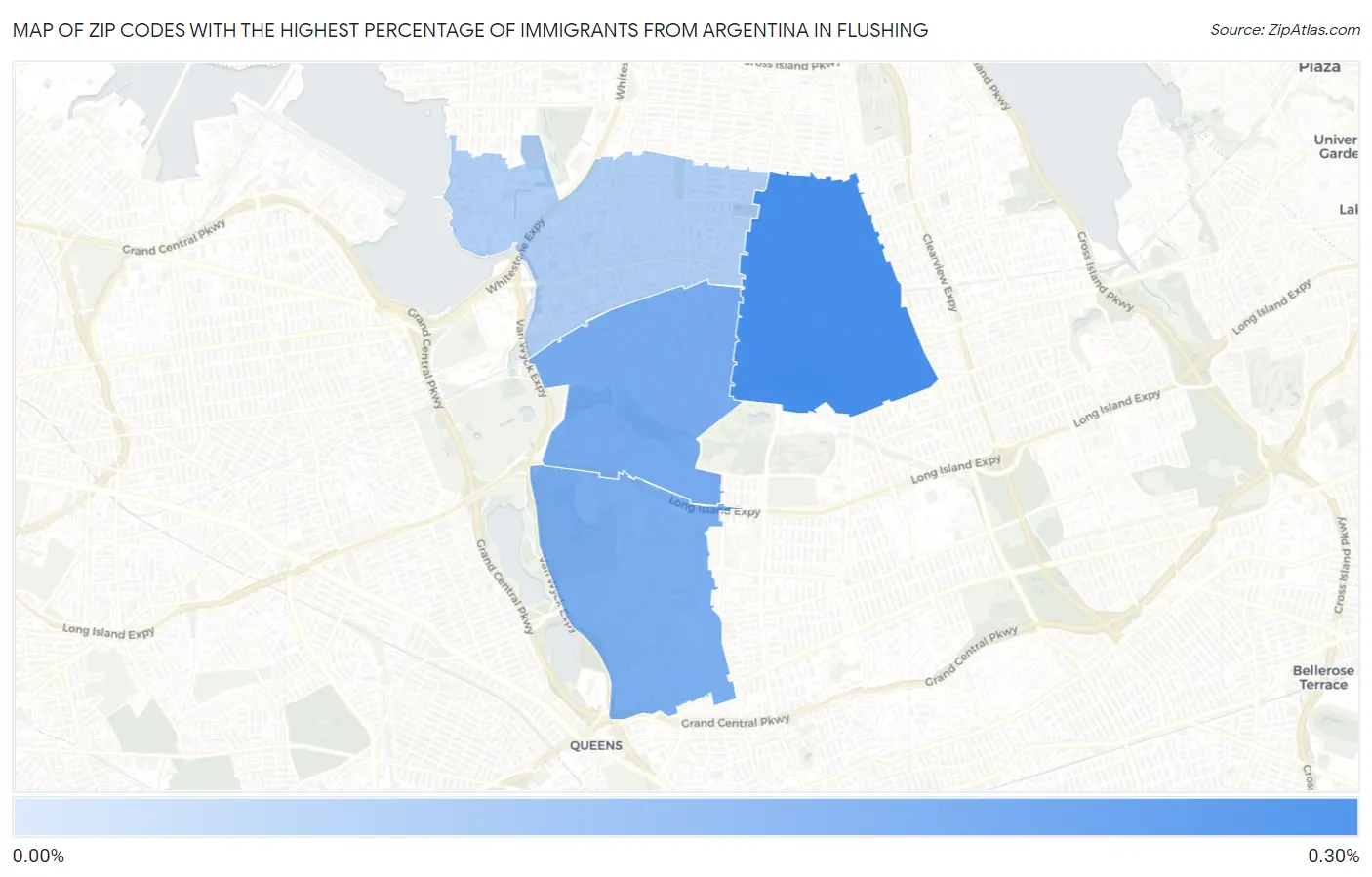 Zip Codes with the Highest Percentage of Immigrants from Argentina in Flushing Map