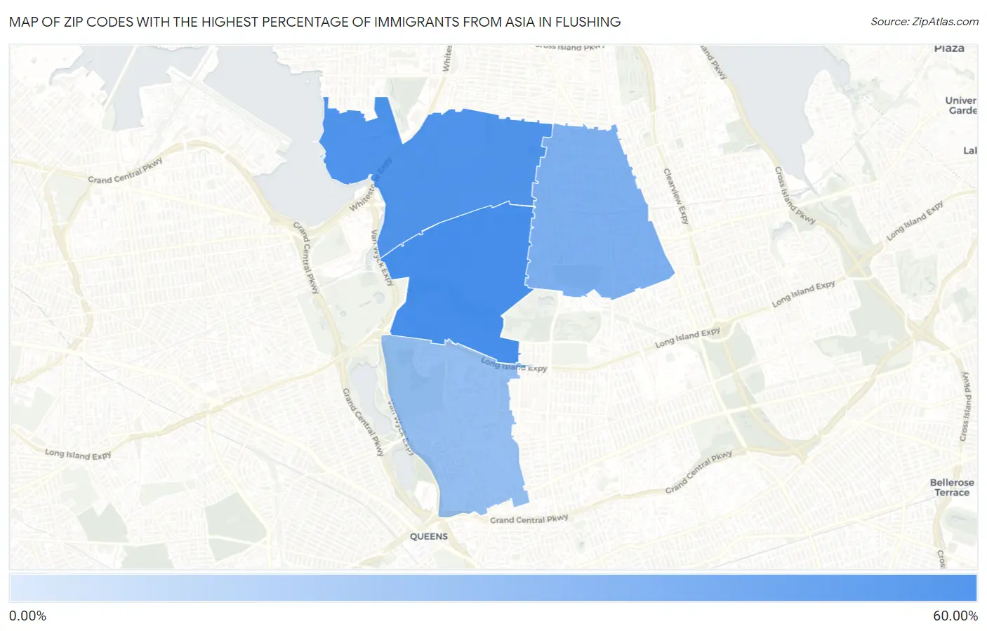 Zip Codes with the Highest Percentage of Immigrants from Asia in Flushing Map