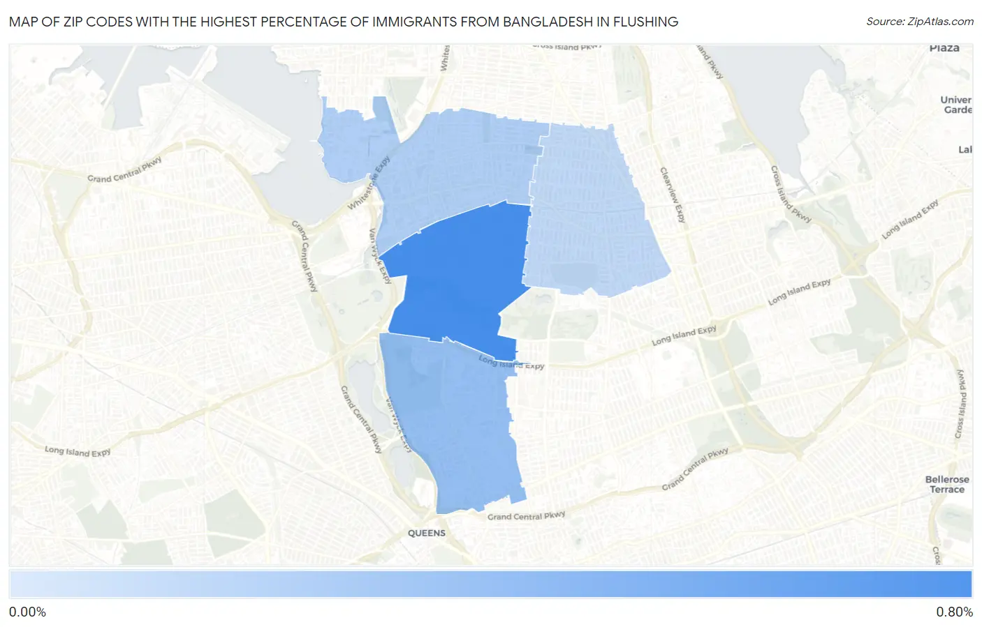 Zip Codes with the Highest Percentage of Immigrants from Bangladesh in Flushing Map