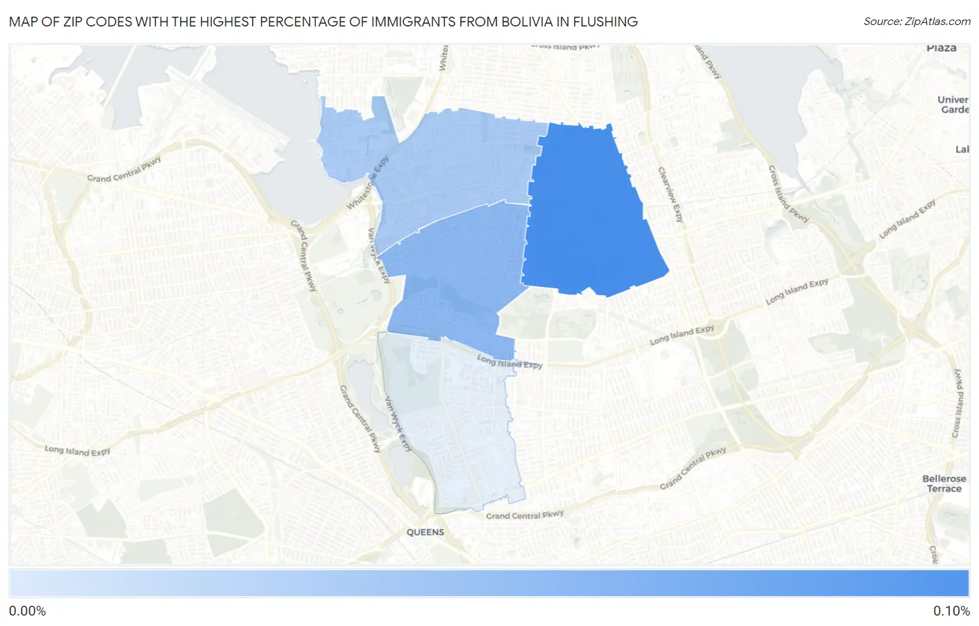 Zip Codes with the Highest Percentage of Immigrants from Bolivia in Flushing Map