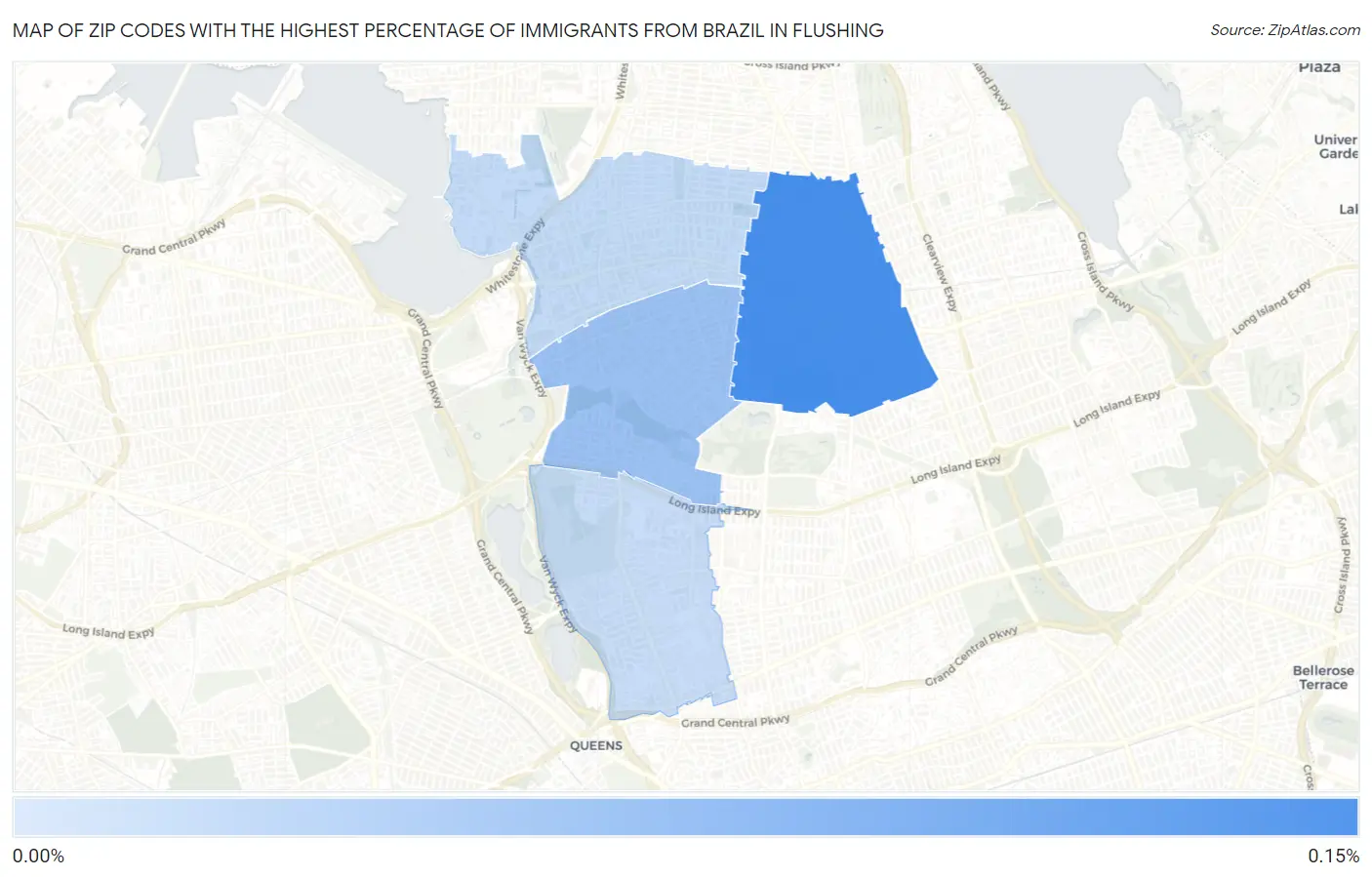 Zip Codes with the Highest Percentage of Immigrants from Brazil in Flushing Map