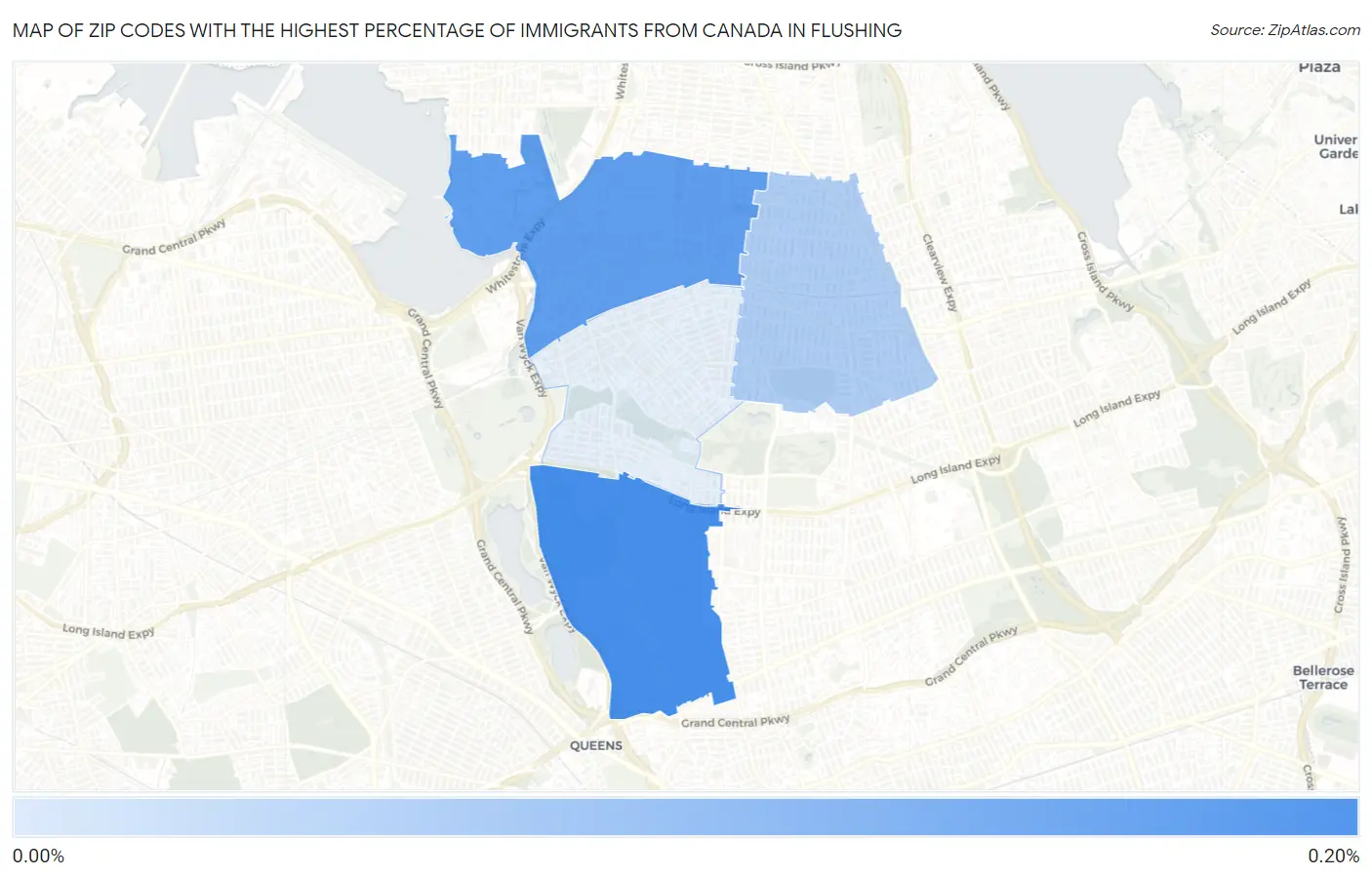Zip Codes with the Highest Percentage of Immigrants from Canada in Flushing Map