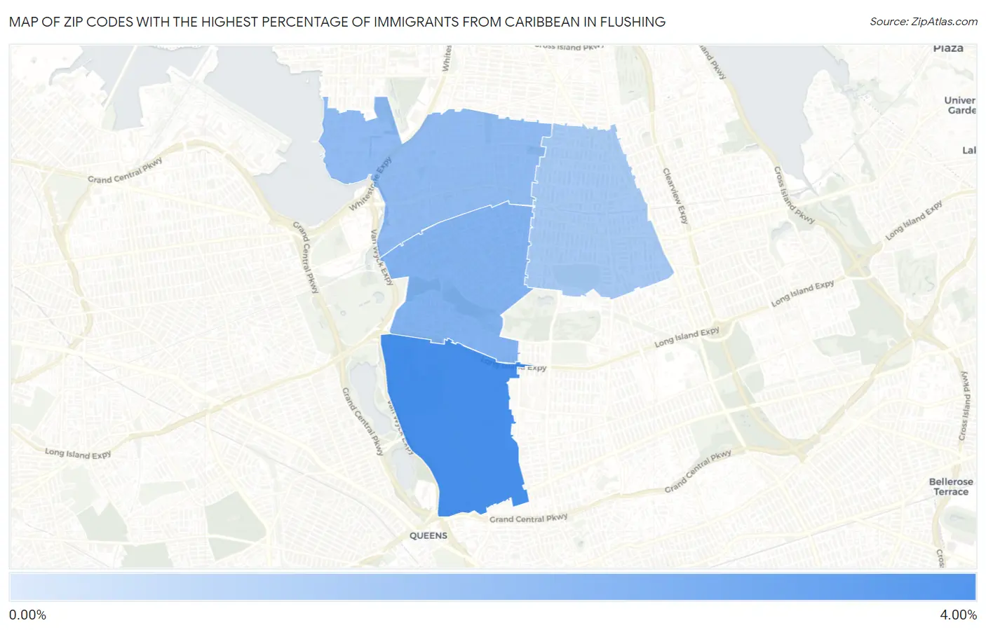 Zip Codes with the Highest Percentage of Immigrants from Caribbean in Flushing Map