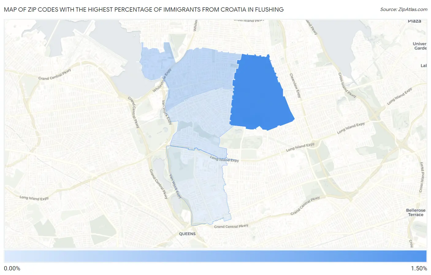 Zip Codes with the Highest Percentage of Immigrants from Croatia in Flushing Map