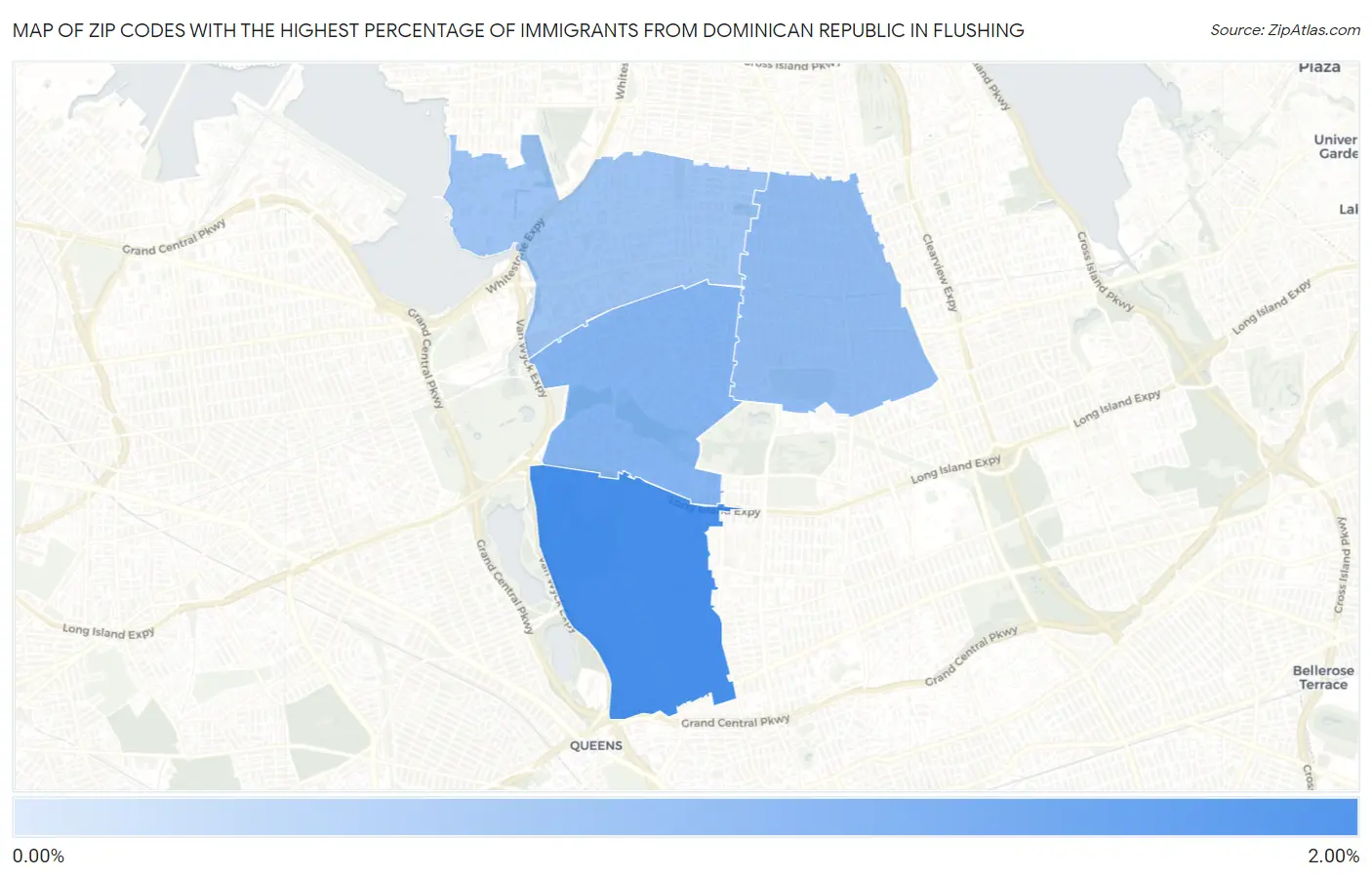 Zip Codes with the Highest Percentage of Immigrants from Dominican Republic in Flushing Map