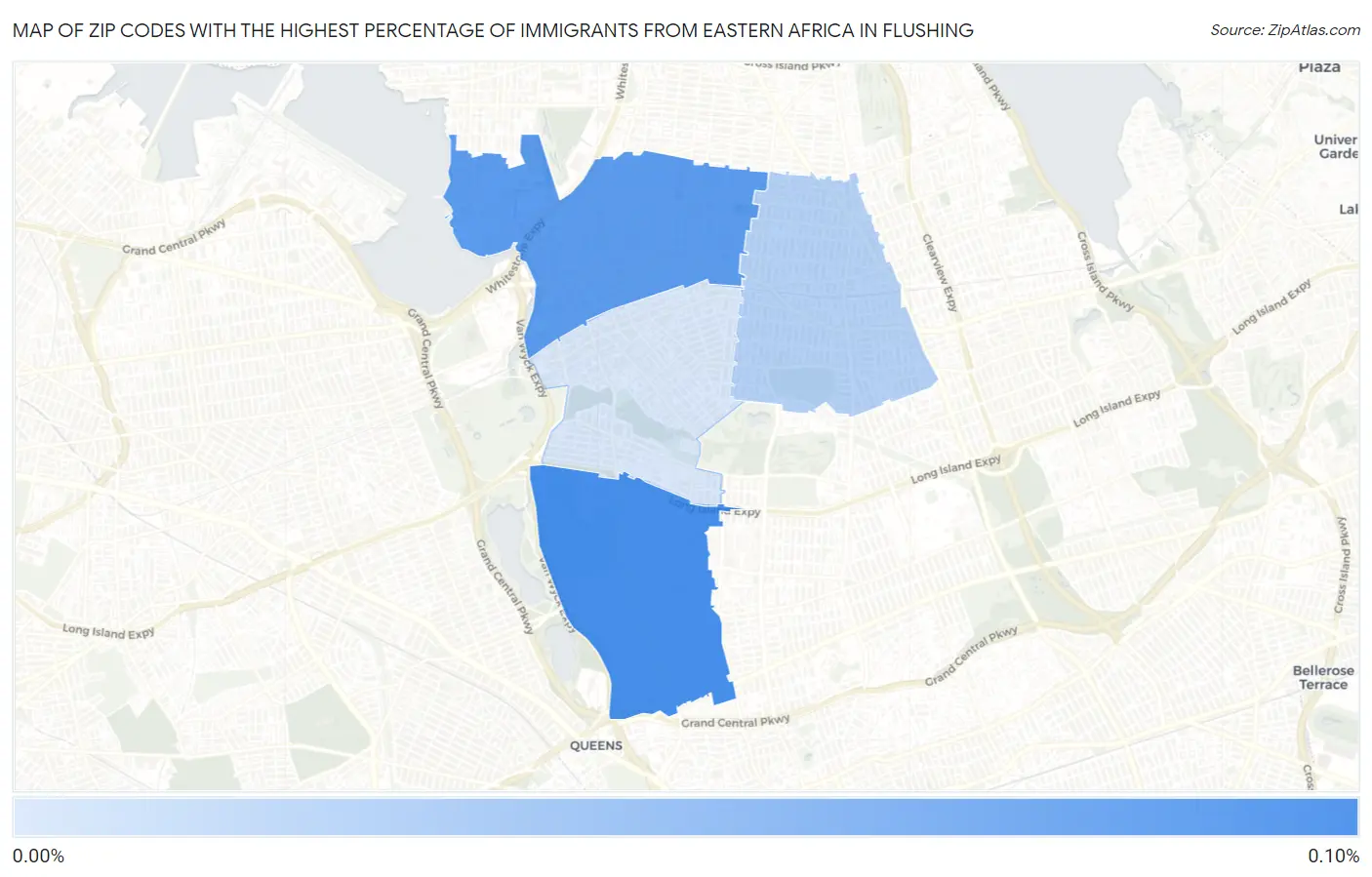 Zip Codes with the Highest Percentage of Immigrants from Eastern Africa in Flushing Map