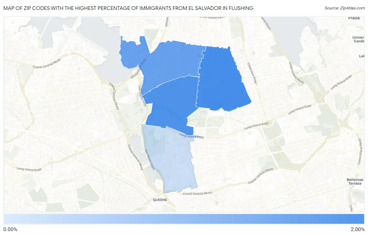Zip Codes with the Highest Percentage of Immigrants from El Salvador in Flushing Map