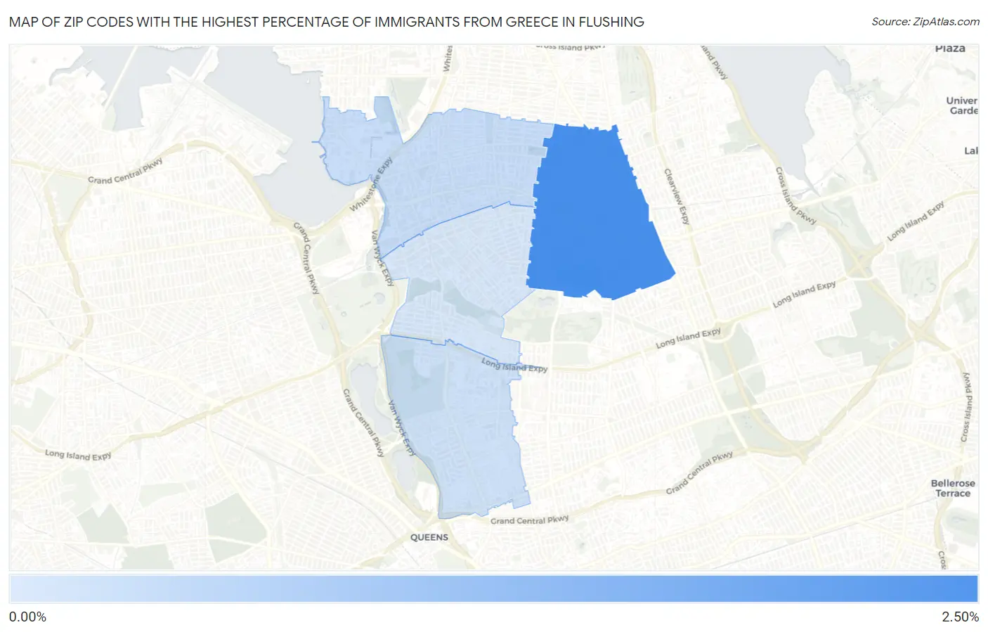 Zip Codes with the Highest Percentage of Immigrants from Greece in Flushing Map