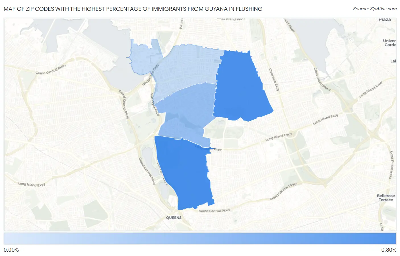 Zip Codes with the Highest Percentage of Immigrants from Guyana in Flushing Map