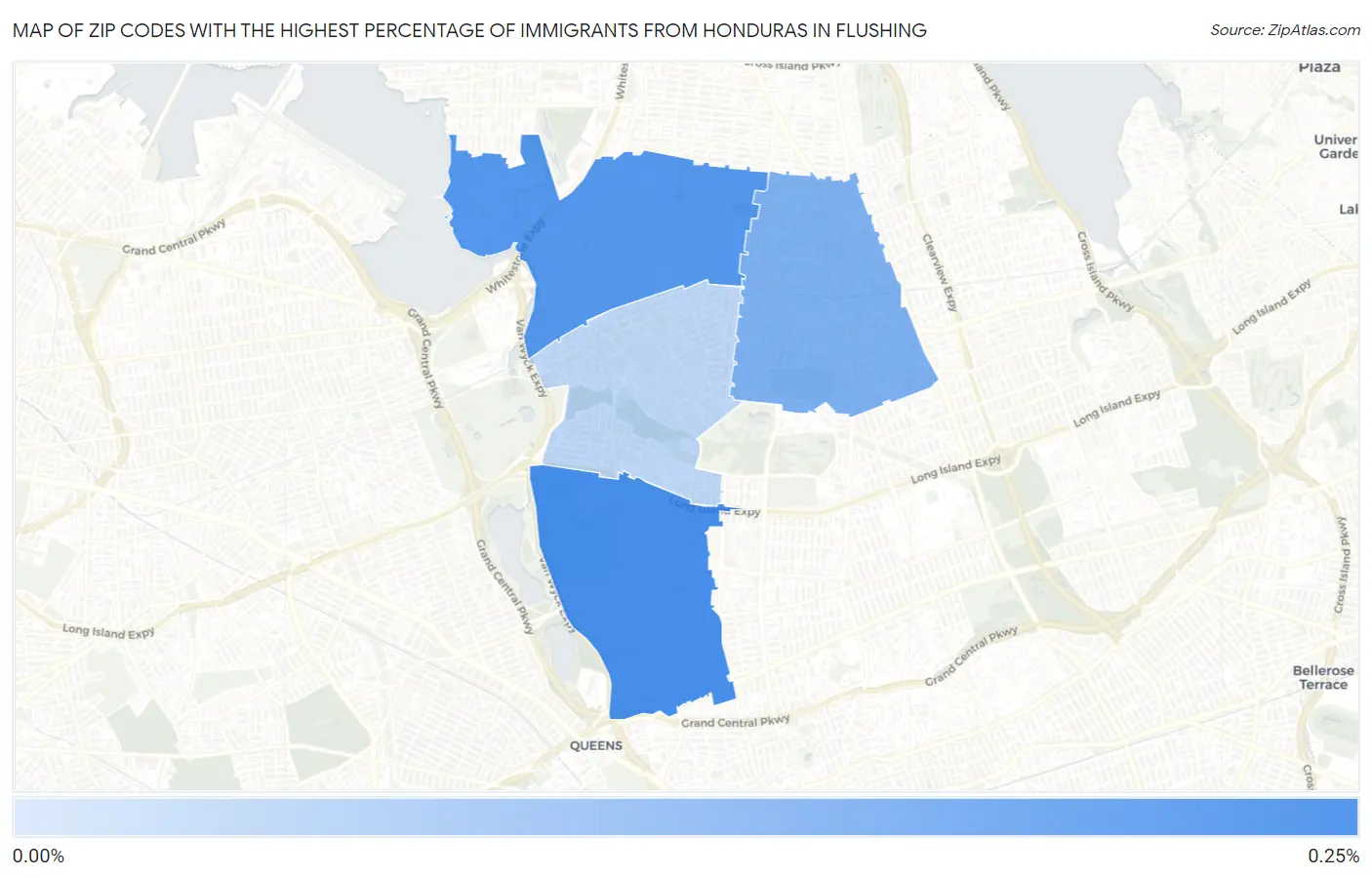 Zip Codes with the Highest Percentage of Immigrants from Honduras in Flushing Map