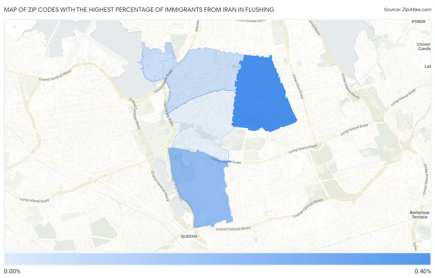 Zip Codes with the Highest Percentage of Immigrants from Iran in Flushing Map