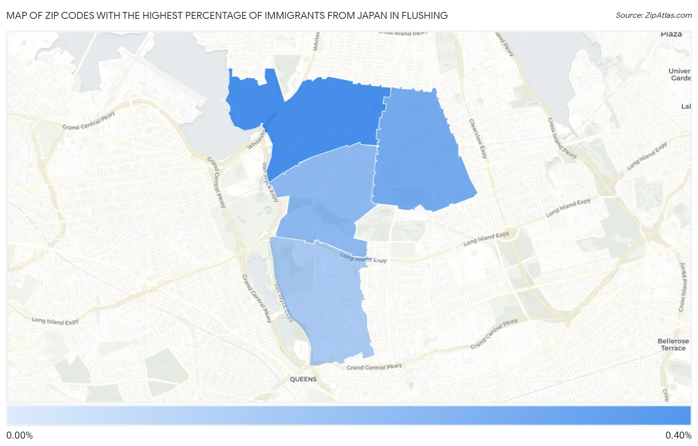 Zip Codes with the Highest Percentage of Immigrants from Japan in Flushing Map