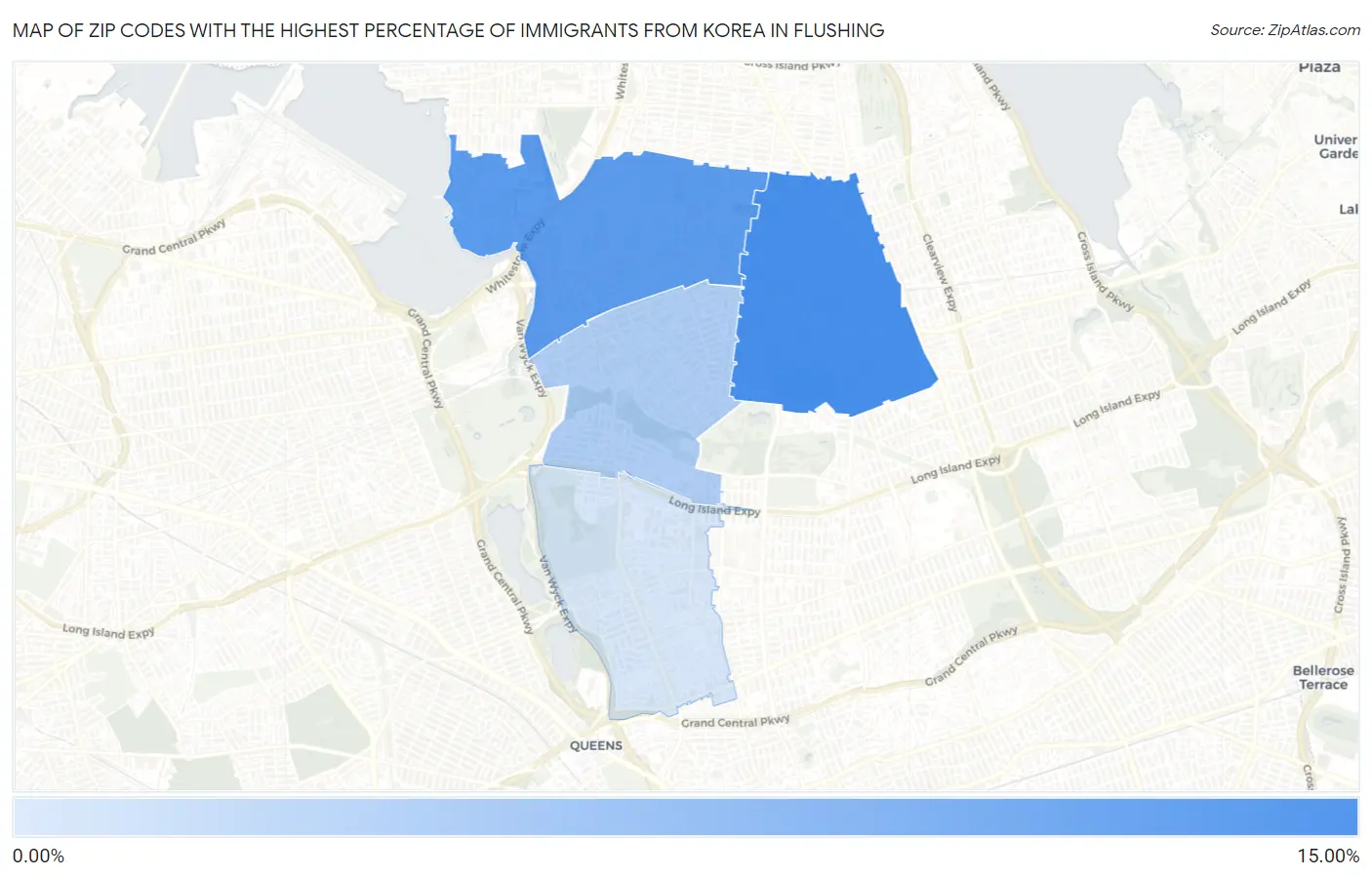 Zip Codes with the Highest Percentage of Immigrants from Korea in Flushing Map