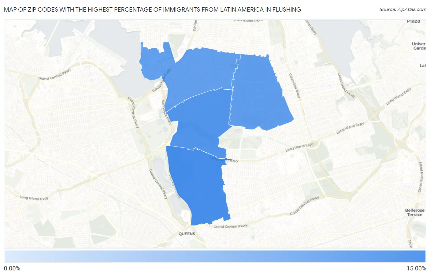 Zip Codes with the Highest Percentage of Immigrants from Latin America in Flushing Map