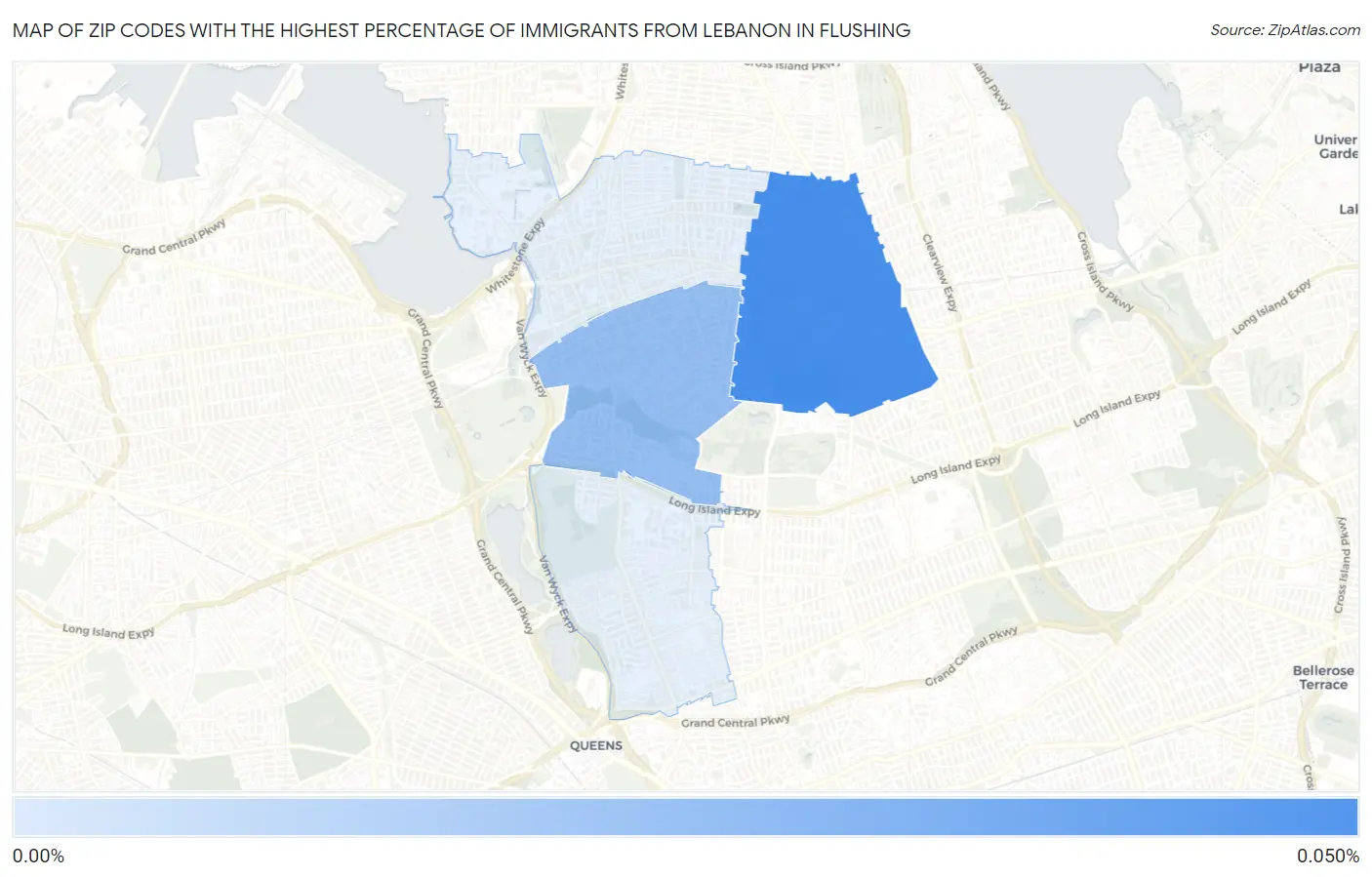 Zip Codes with the Highest Percentage of Immigrants from Lebanon in Flushing Map