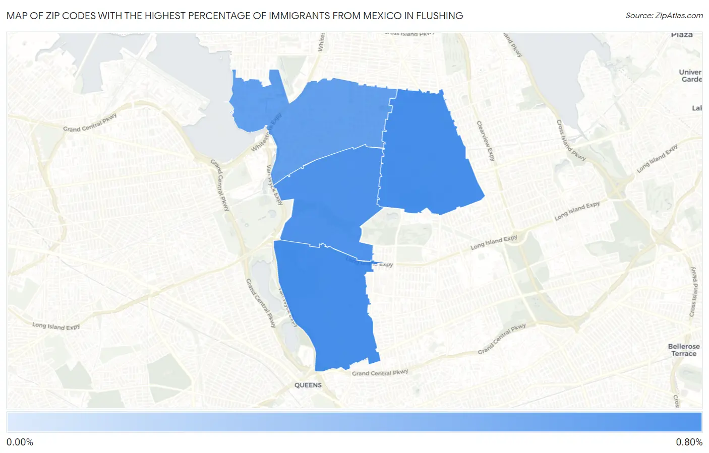 Zip Codes with the Highest Percentage of Immigrants from Mexico in Flushing Map