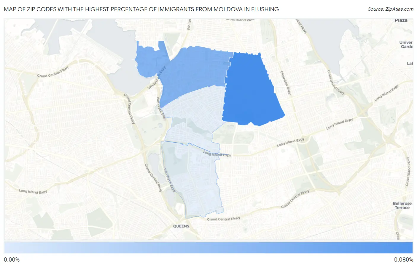 Zip Codes with the Highest Percentage of Immigrants from Moldova in Flushing Map