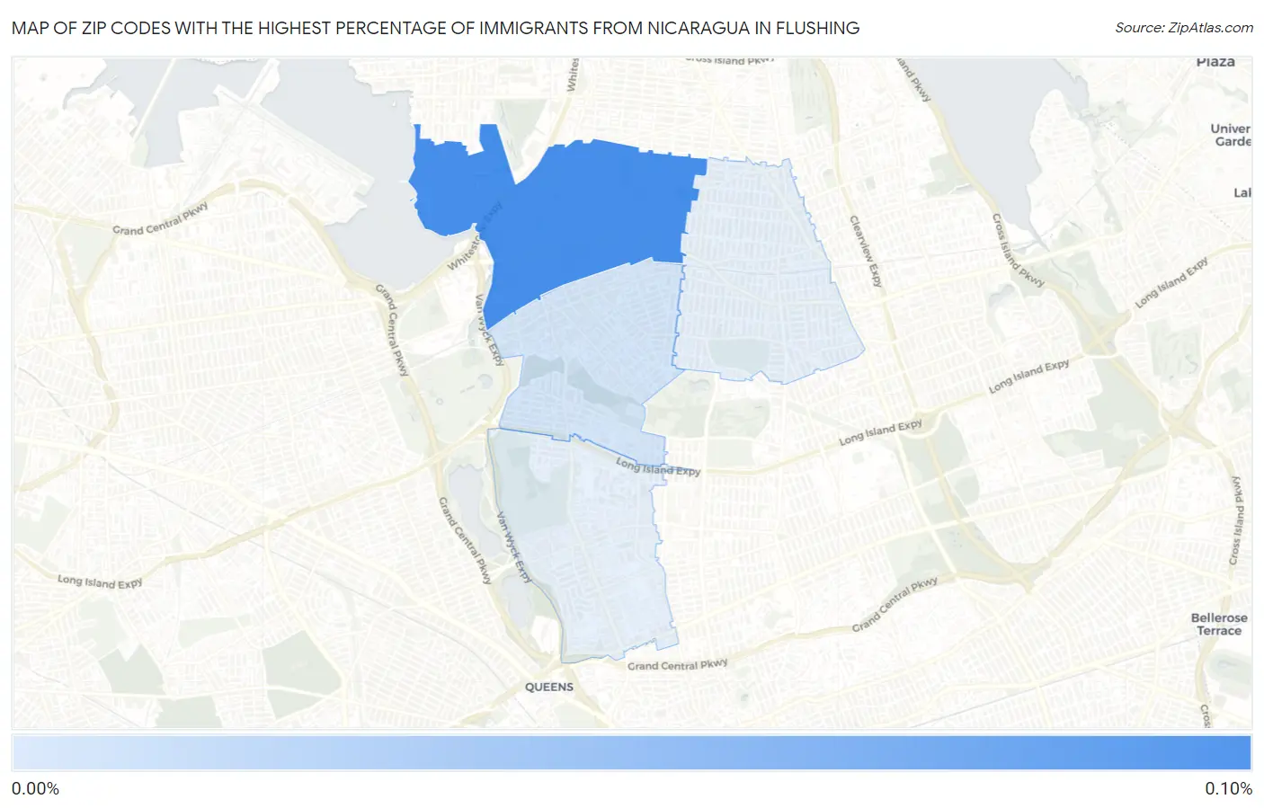 Zip Codes with the Highest Percentage of Immigrants from Nicaragua in Flushing Map