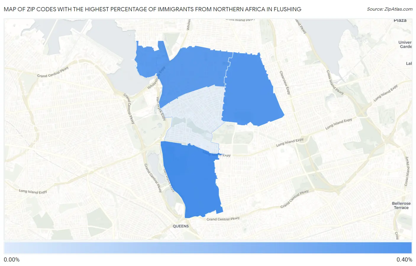 Zip Codes with the Highest Percentage of Immigrants from Northern Africa in Flushing Map