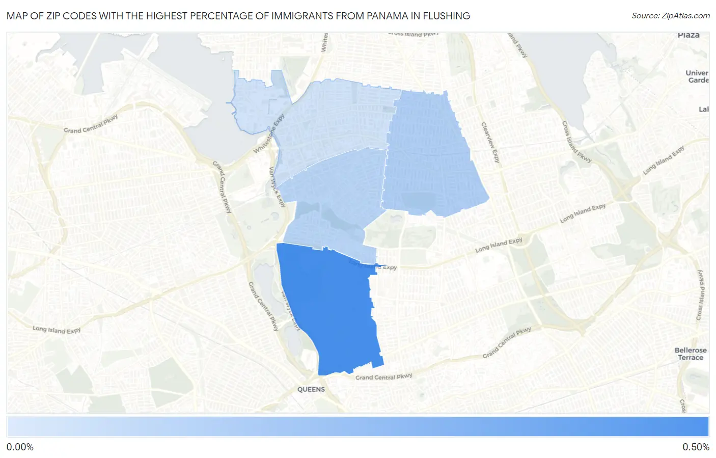 Zip Codes with the Highest Percentage of Immigrants from Panama in Flushing Map