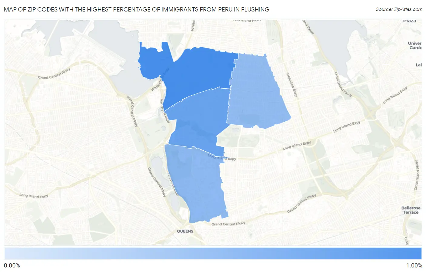 Zip Codes with the Highest Percentage of Immigrants from Peru in Flushing Map