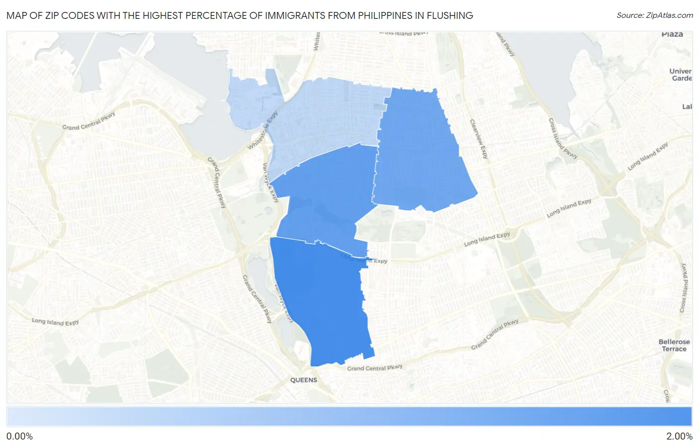 Zip Codes with the Highest Percentage of Immigrants from Philippines in Flushing Map