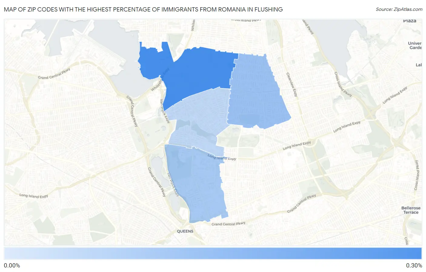 Zip Codes with the Highest Percentage of Immigrants from Romania in Flushing Map