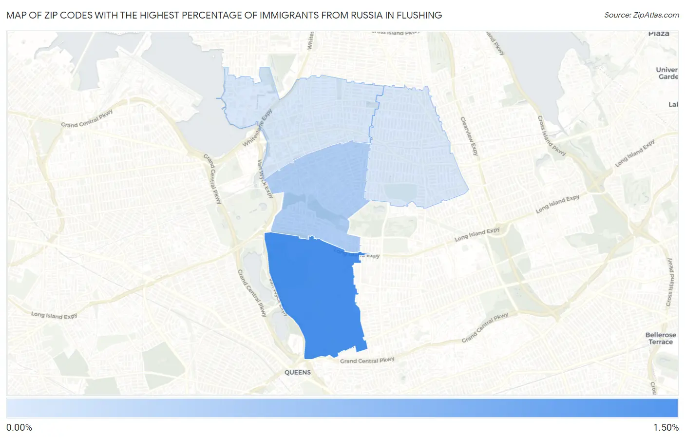 Zip Codes with the Highest Percentage of Immigrants from Russia in Flushing Map
