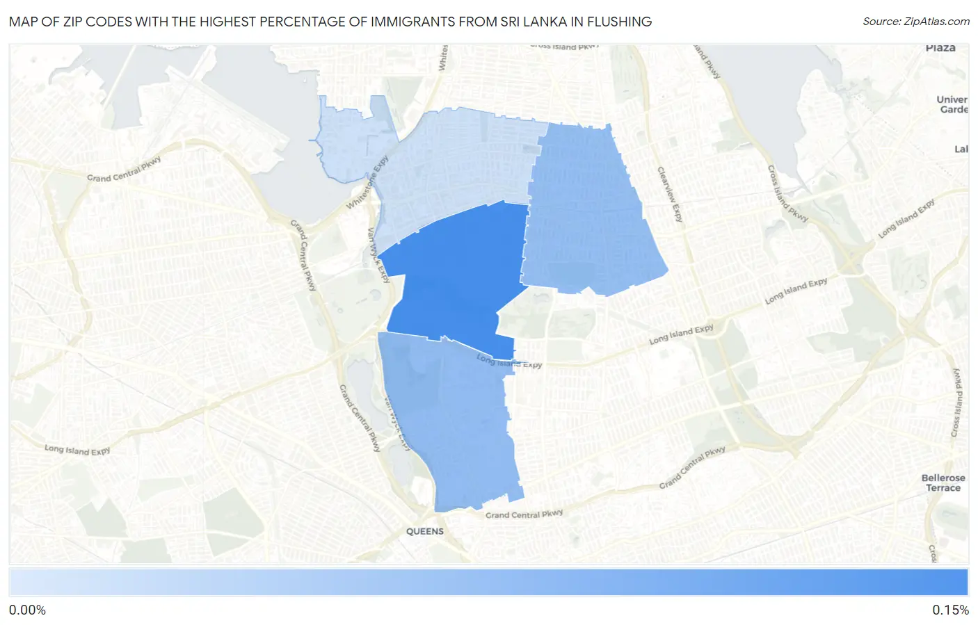 Zip Codes with the Highest Percentage of Immigrants from Sri Lanka in Flushing Map