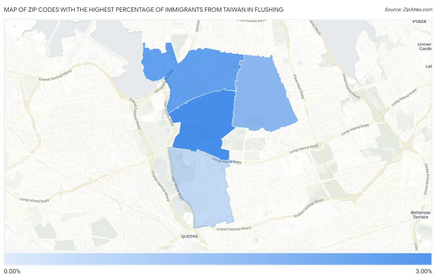 Zip Codes with the Highest Percentage of Immigrants from Taiwan in Flushing Map