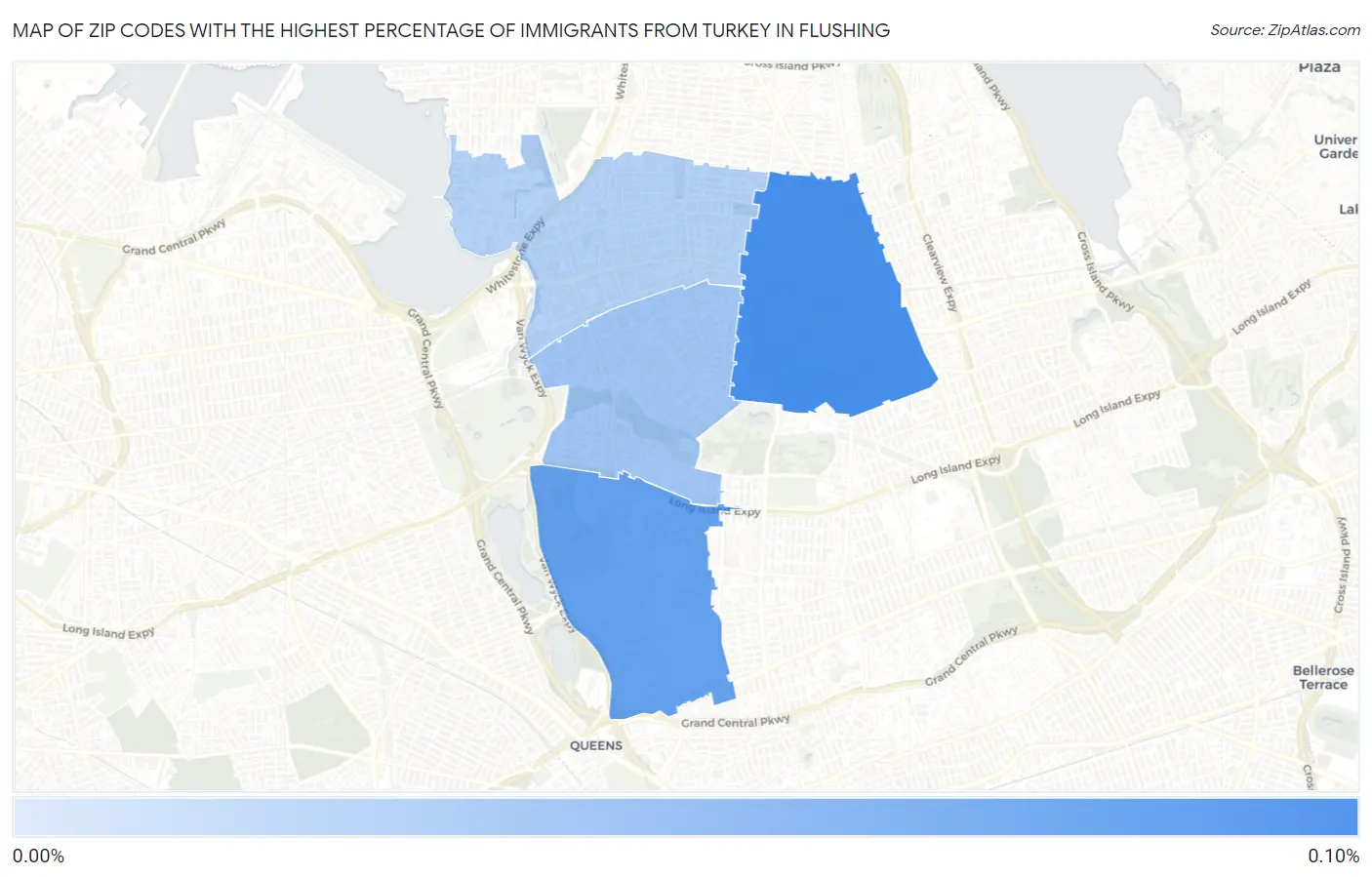 Zip Codes with the Highest Percentage of Immigrants from Turkey in Flushing Map
