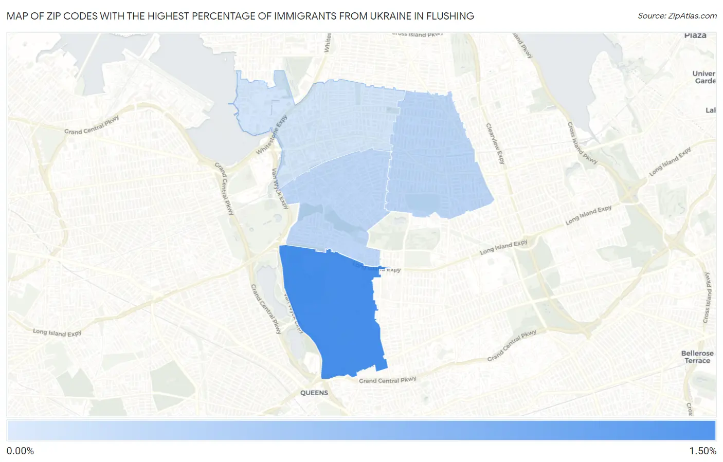 Zip Codes with the Highest Percentage of Immigrants from Ukraine in Flushing Map