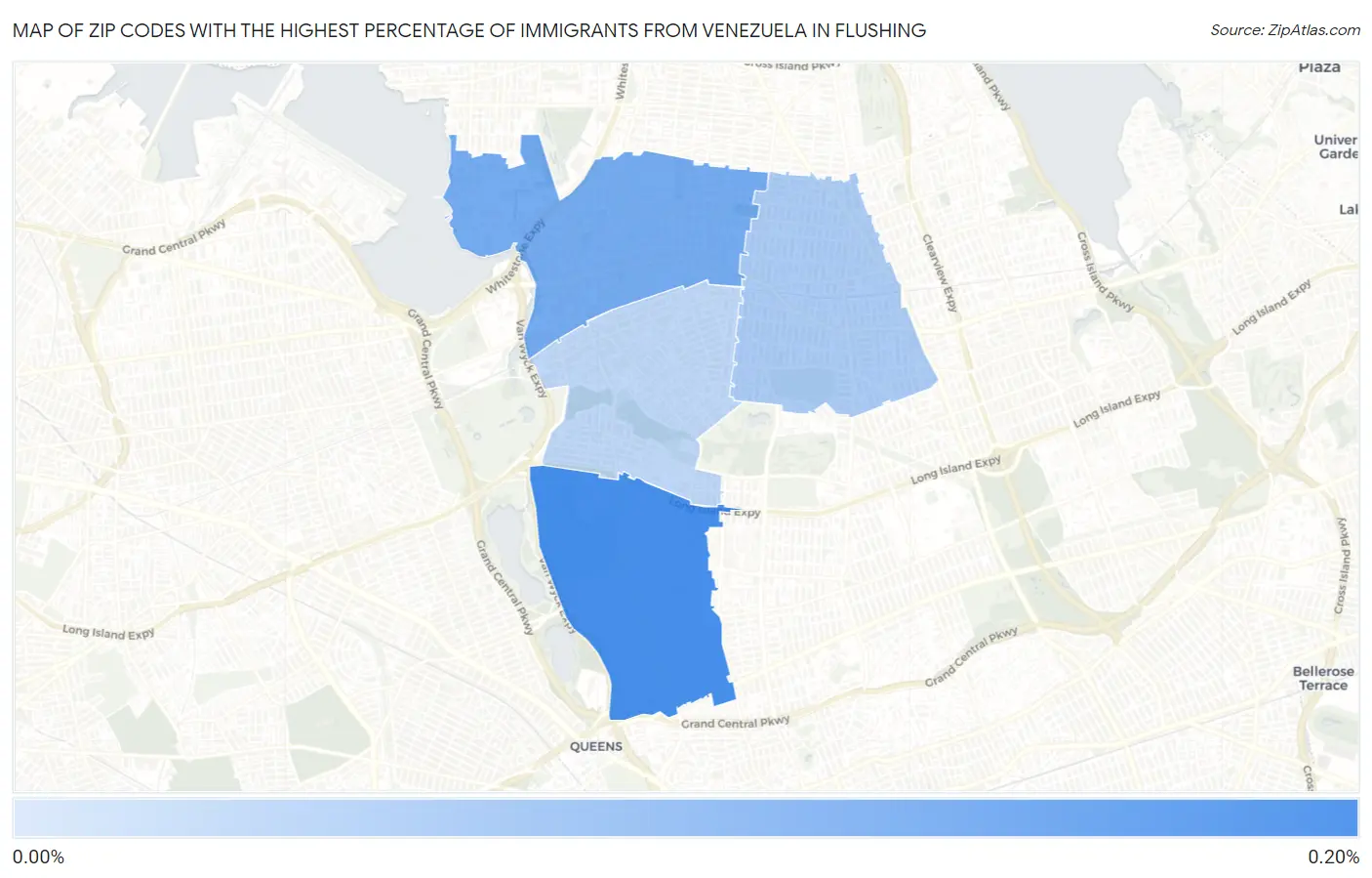 Zip Codes with the Highest Percentage of Immigrants from Venezuela in Flushing Map