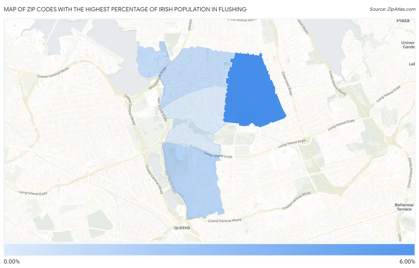 Zip Codes with the Highest Percentage of Irish Population in Flushing Map
