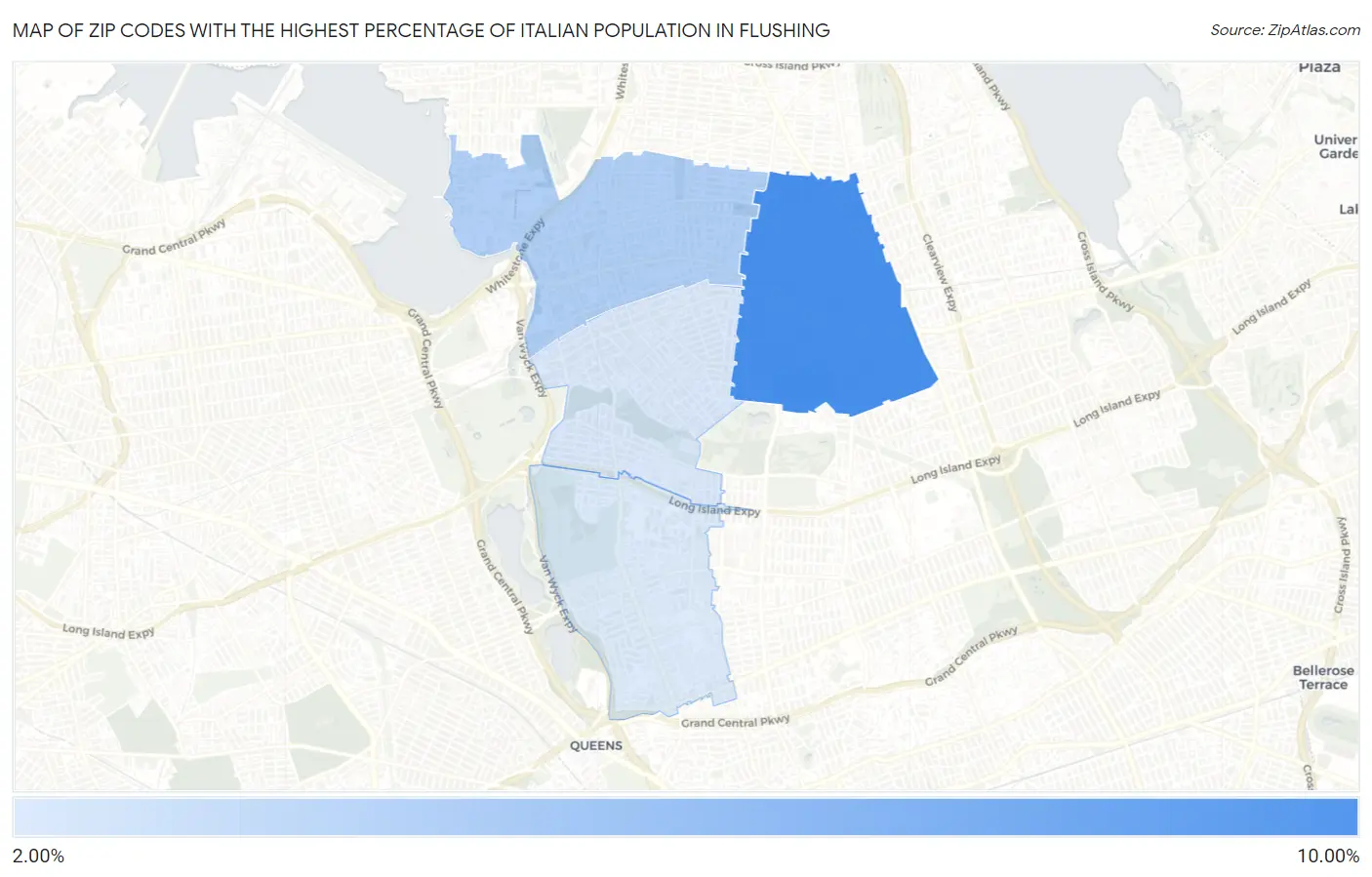 Zip Codes with the Highest Percentage of Italian Population in Flushing Map