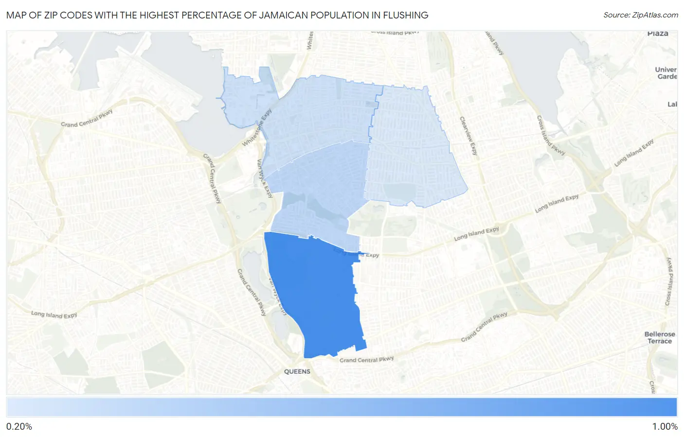 Zip Codes with the Highest Percentage of Jamaican Population in Flushing Map