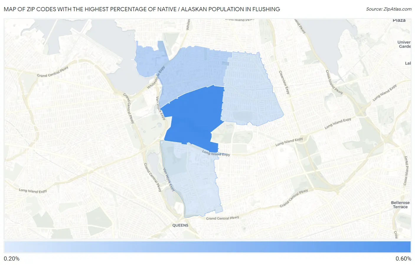 Zip Codes with the Highest Percentage of Native / Alaskan Population in Flushing Map