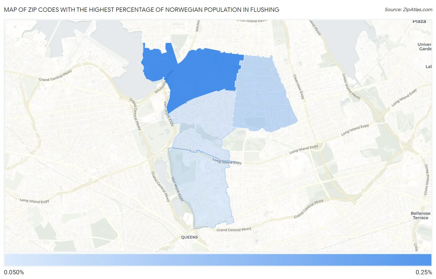 Zip Codes with the Highest Percentage of Norwegian Population in Flushing Map