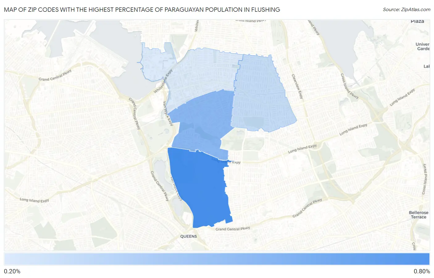 Zip Codes with the Highest Percentage of Paraguayan Population in Flushing Map