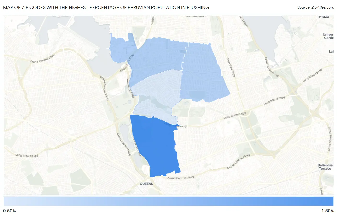 Zip Codes with the Highest Percentage of Peruvian Population in Flushing Map