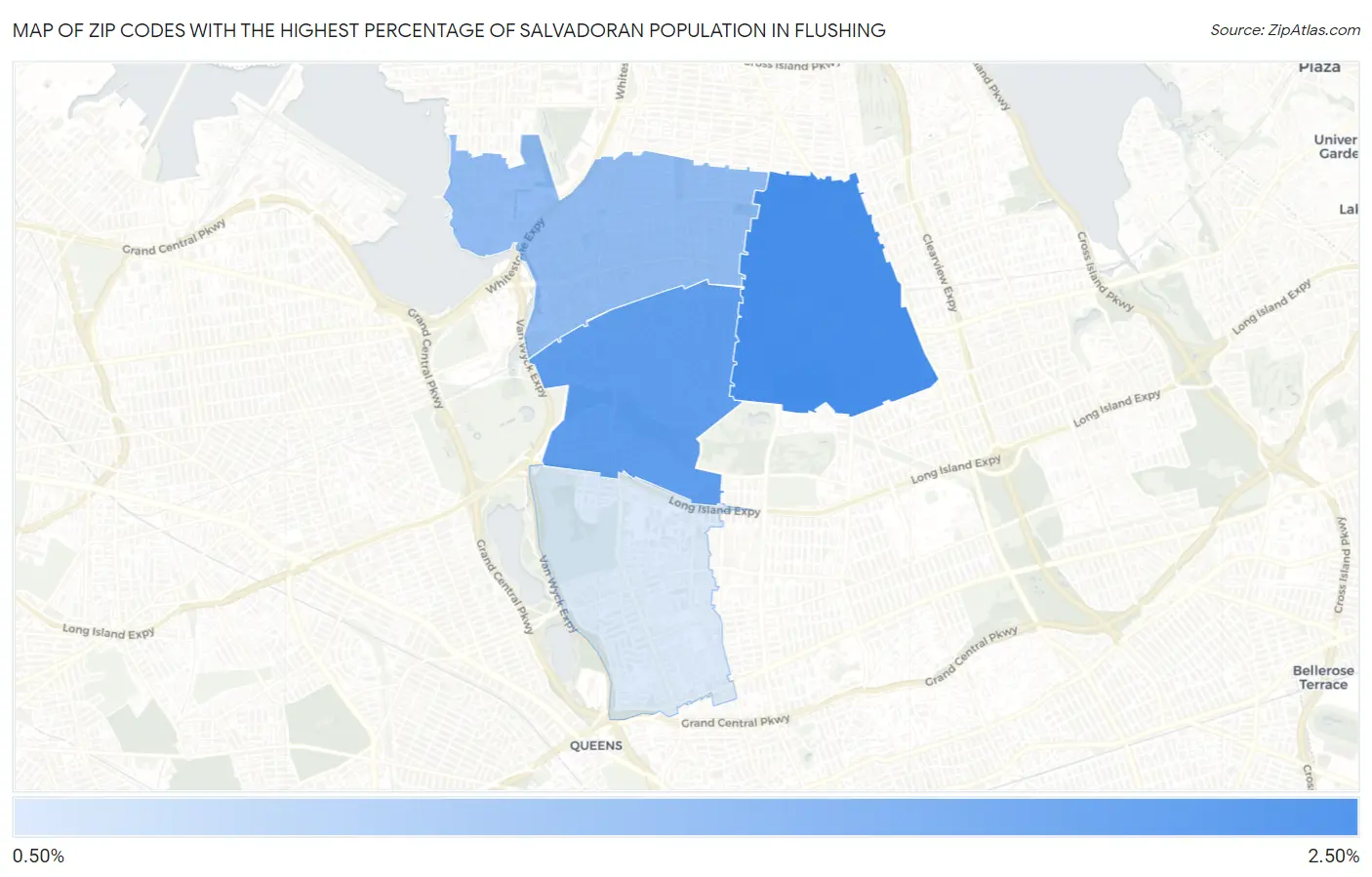 Zip Codes with the Highest Percentage of Salvadoran Population in Flushing Map