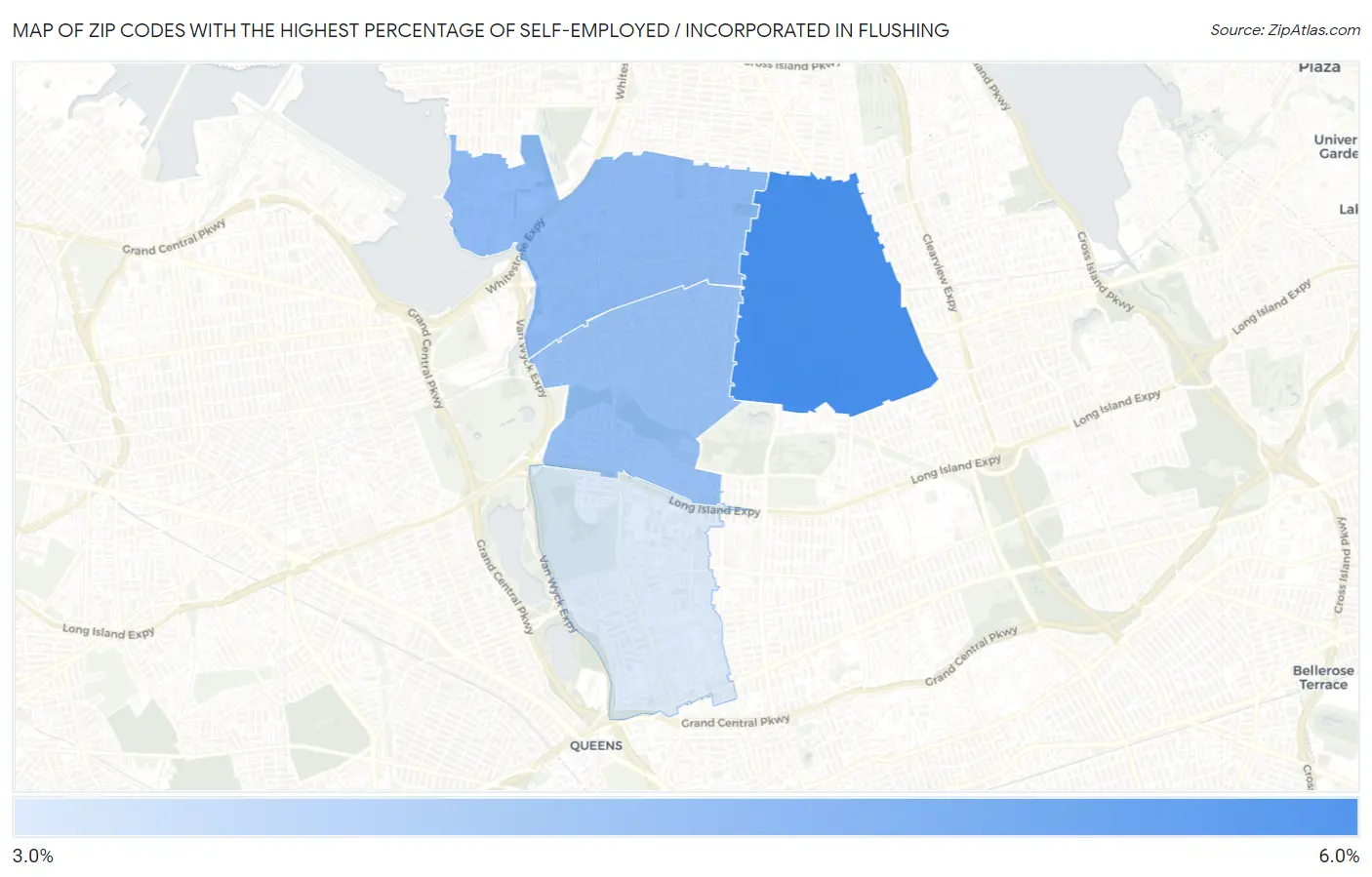 Zip Codes with the Highest Percentage of Self-Employed / Incorporated in Flushing Map
