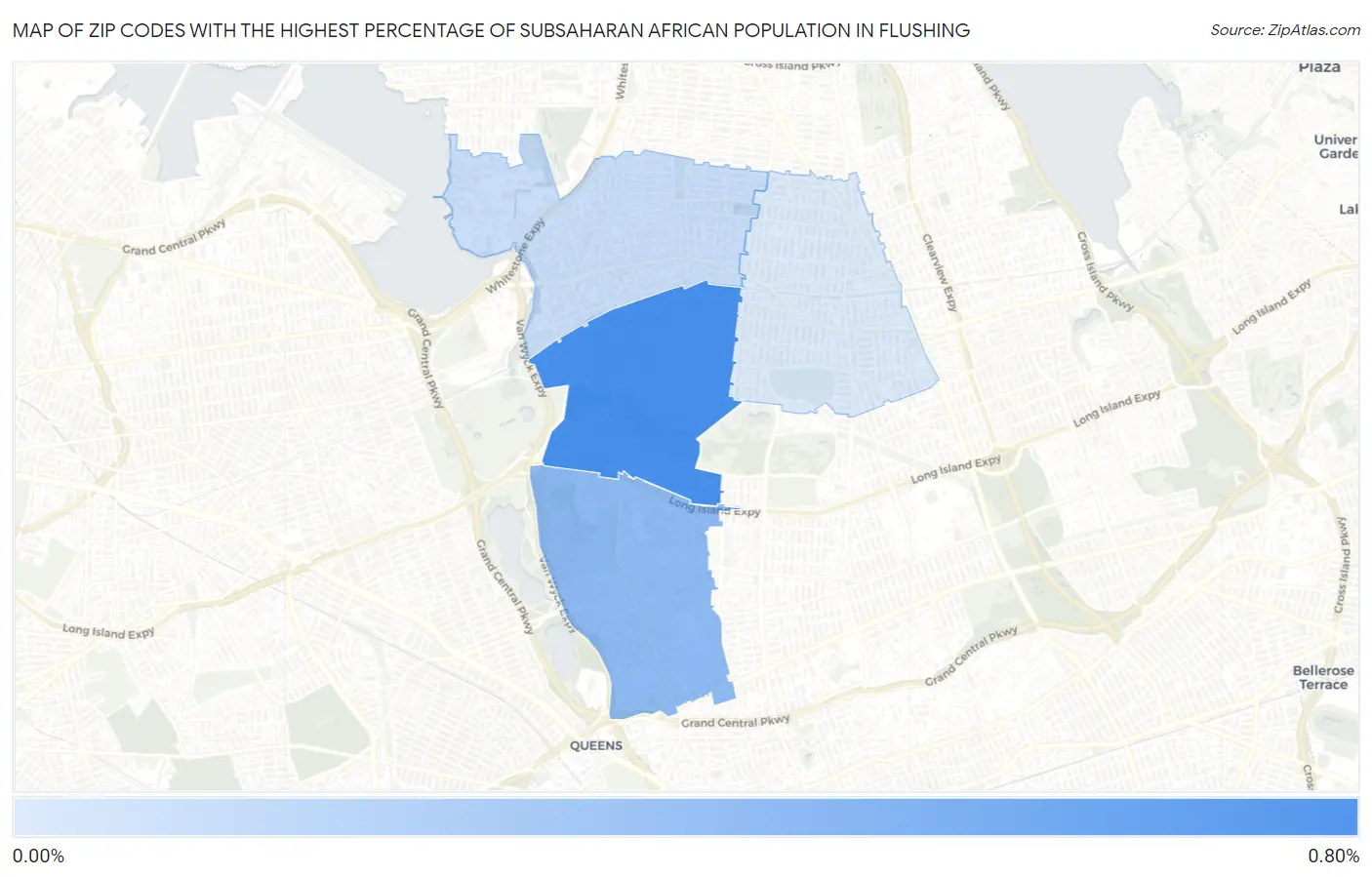 Zip Codes with the Highest Percentage of Subsaharan African Population in Flushing Map