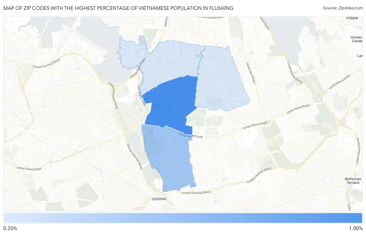 Zip Codes with the Highest Percentage of Vietnamese Population in Flushing Map