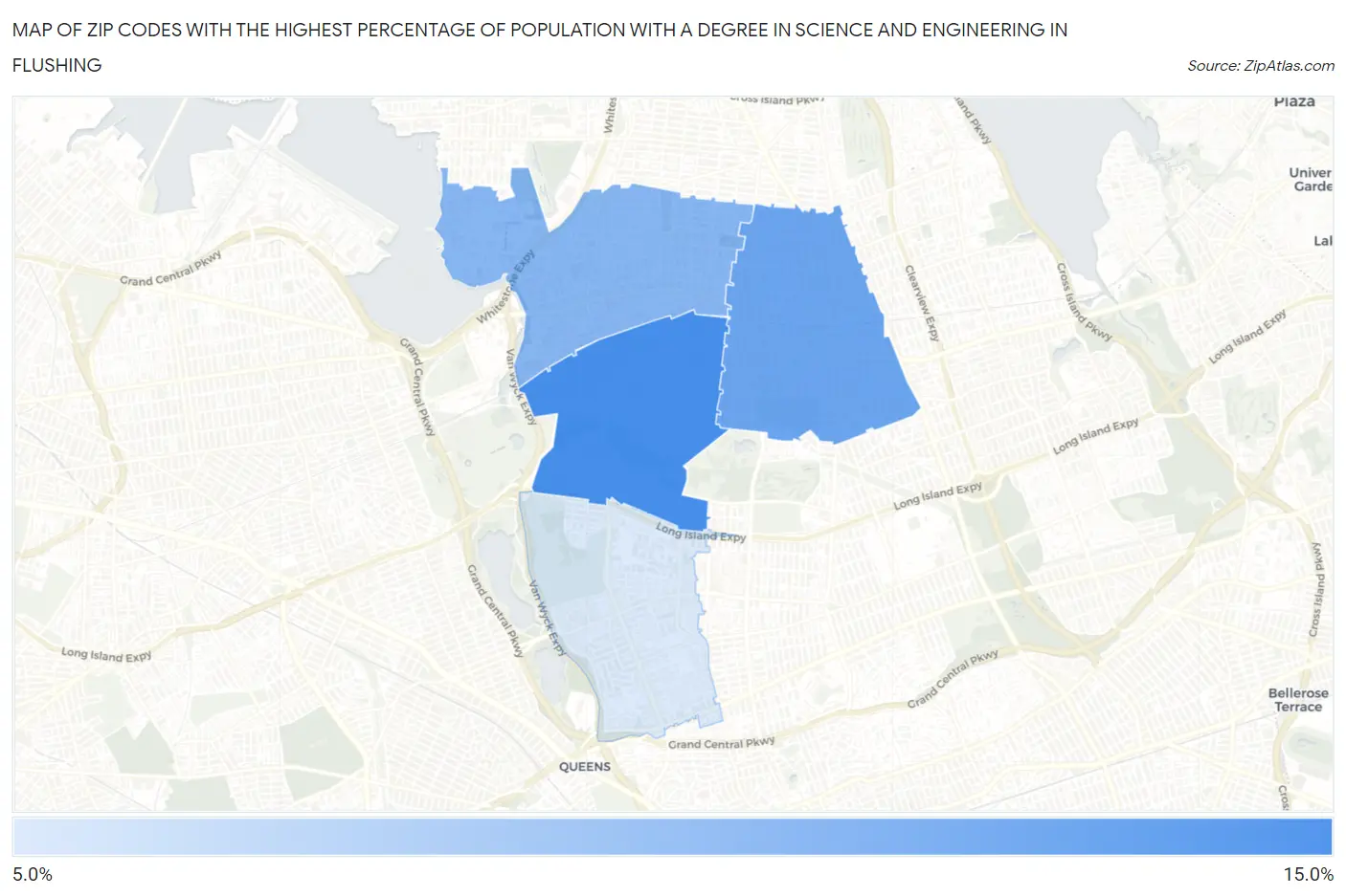 Zip Codes with the Highest Percentage of Population with a Degree in Science and Engineering in Flushing Map