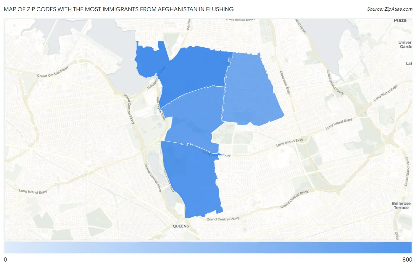Zip Codes with the Most Immigrants from Afghanistan in Flushing Map