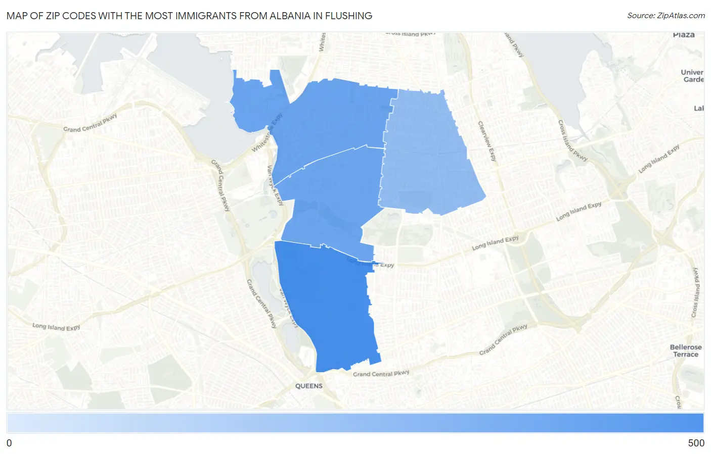 Zip Codes with the Most Immigrants from Albania in Flushing Map